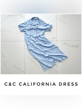 C&C California dress size Medium blue linen coverup midi